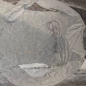 Guess Heather Gray Long Sleeve Tee with Embellished Logo